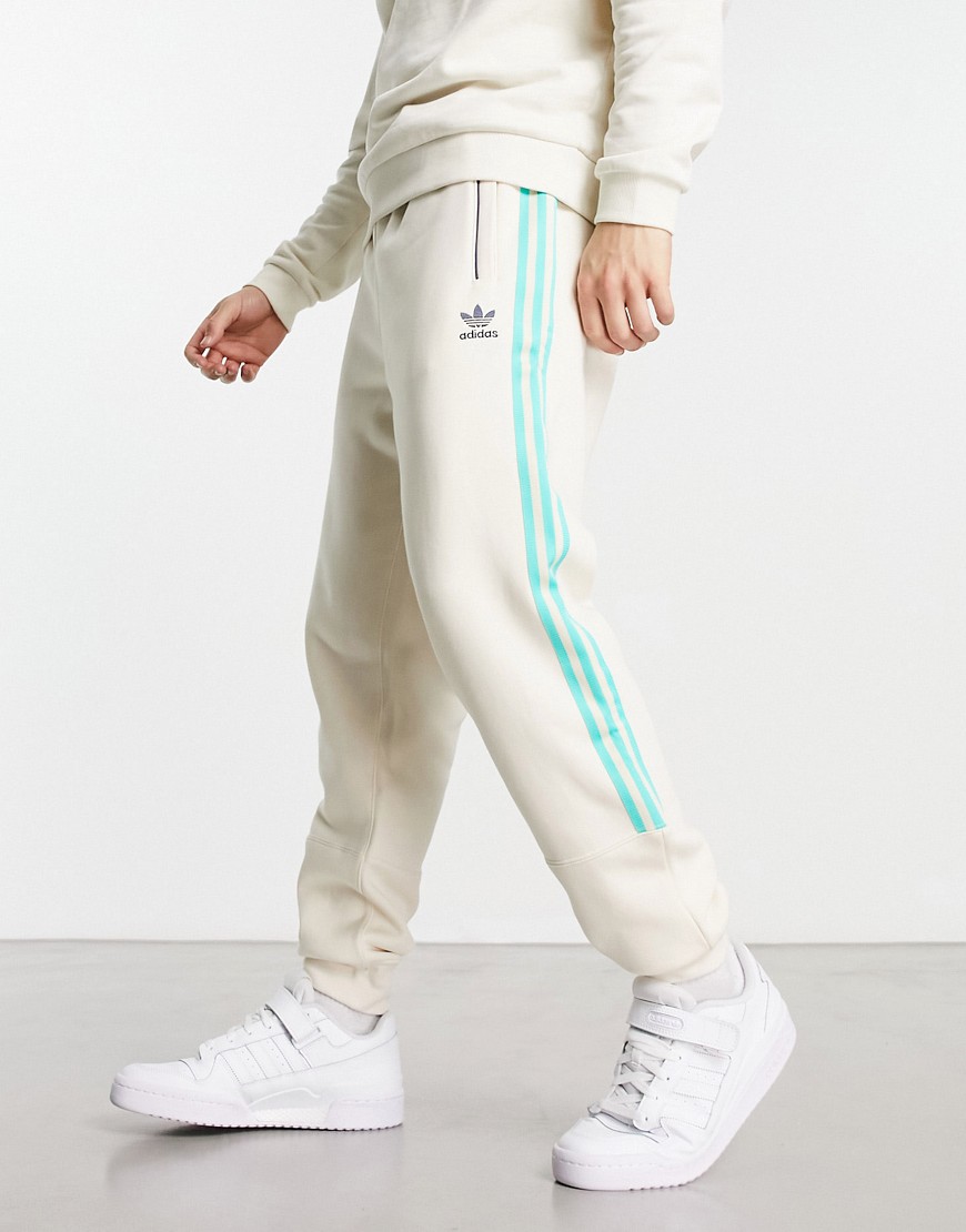 Adidas Originals SPRT US three stripe sweatpants in white and blue