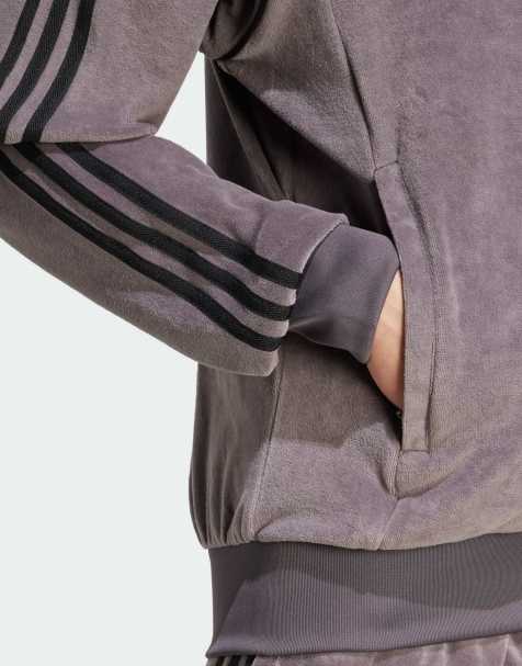 adidas Originals Sst adicolor velour track top in grey strata - view 1