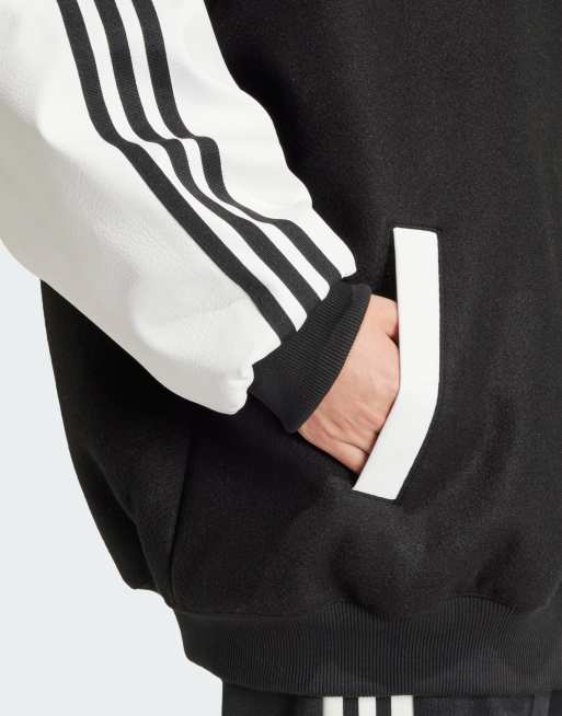 adidas Originals SST oversized Varsity Jacket in black and white