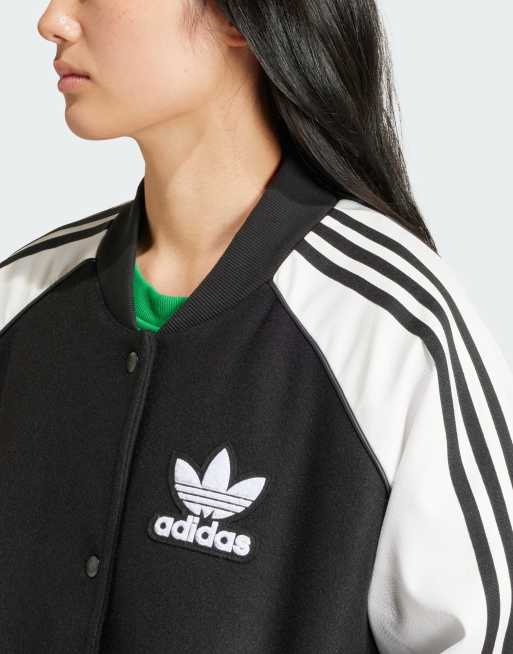 adidas Originals SST oversized Varsity Jacket in black and