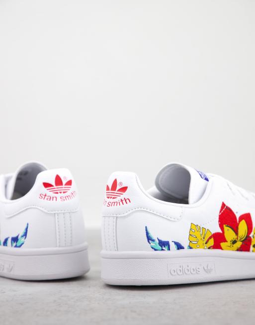 adidas Originals Stan Smith Baskets fleurs Blanc WHITE