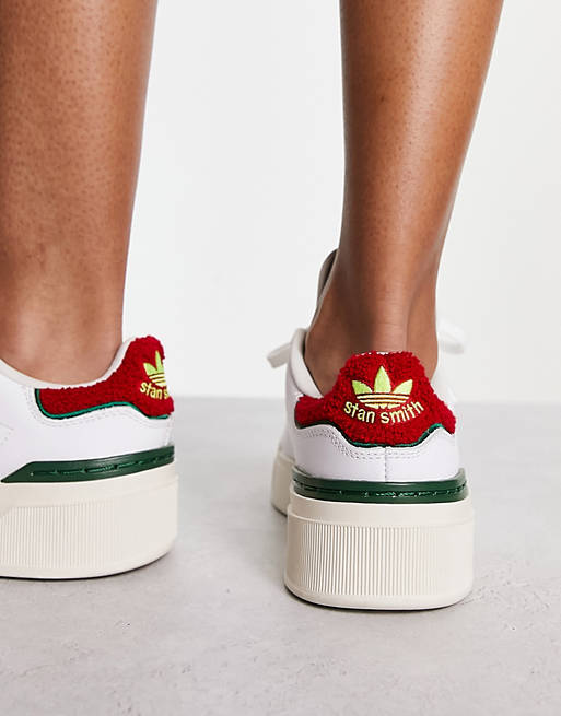 adidas Originals Stan Smith Bonega 2B platform sneakers in white and red |  ASOS