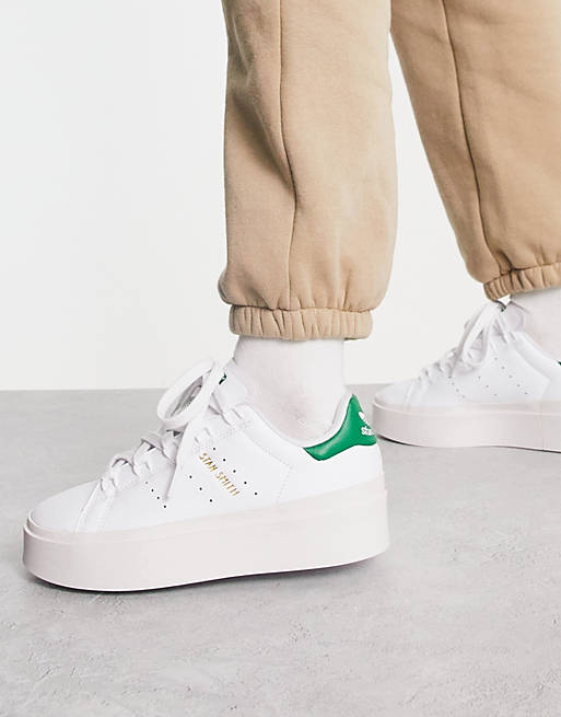 adidas Originals Stan Smith Bonega platform sneakers in white and green |  ASOS