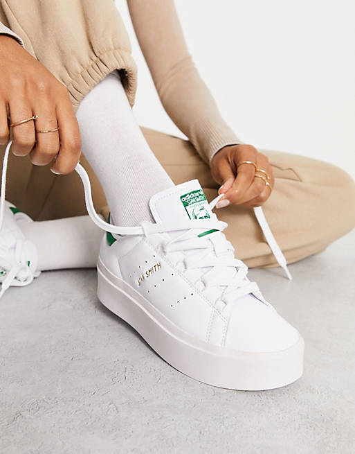adidas Originals Stan Smith Bonega platform trainers in white and green ...