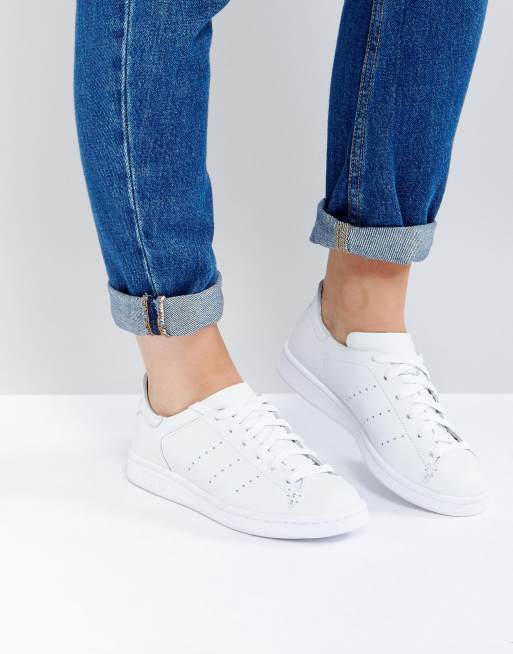 Vervormen methaan Weglaten adidas Originals Stan Smith Lea - Witte sneaker met sokachtige pasvorm |  ASOS