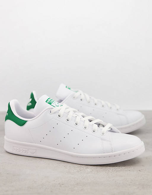 adidas Originals Stan Smith leather sneakers in white with green tab | ASOS