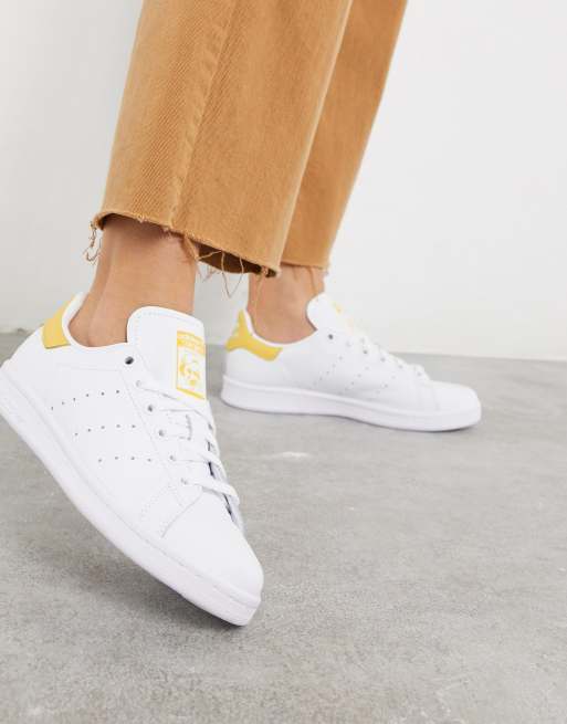 Adidas originals men's stan smith perforated leather yellow outlet athletic sneakers