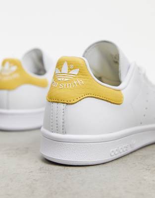 adidas originals white and yellow stan smith trainers