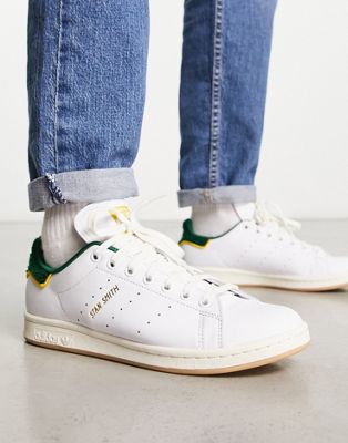 adidas Originals Stan Smith trainers in white and green with gum sole
