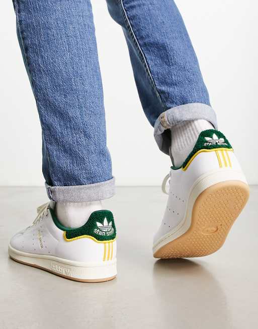 adidas Originals Stan Smith trainers in white and green with gum sole