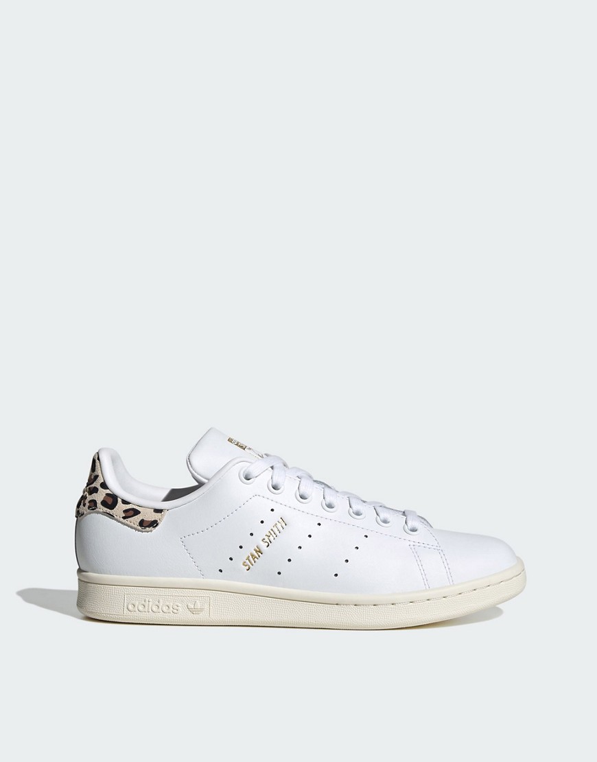 adidas Originals Stan Smith trainers in white and leopard