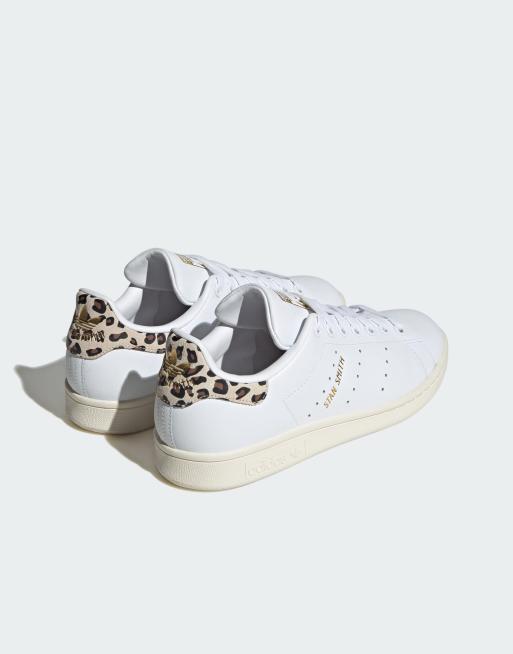 adidas Originals Stan Smith trainers in white and leopard