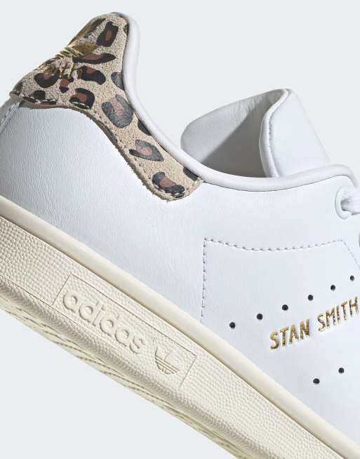 adidas Originals Stan Smith trainers in white and leopard