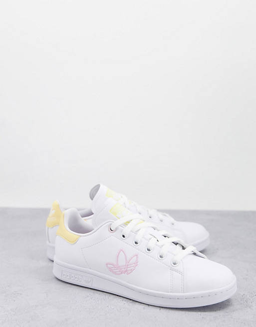 Women adidas Originals Stan Smith trainers in white and orange with Trefoil 