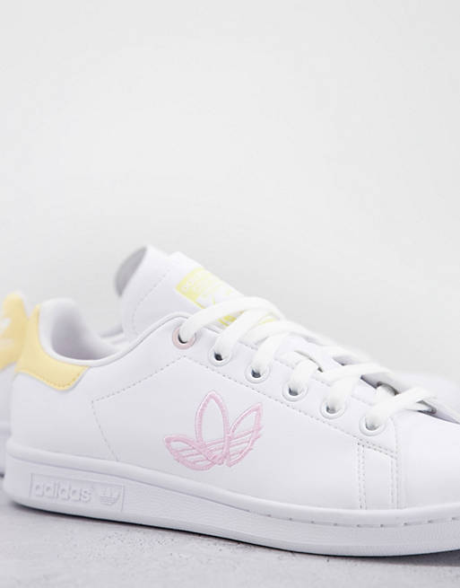 Women adidas Originals Stan Smith trainers in white and orange with Trefoil 