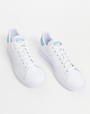adidas originals stan smith trainers in white with blue heel tab