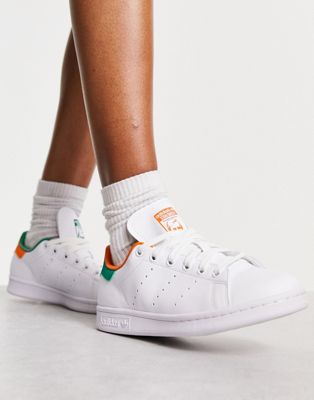 adidas Originals Stan Smith trainers in white with green and orange detail