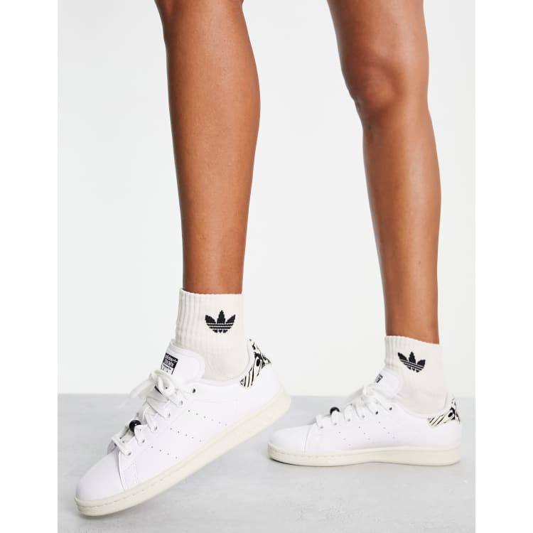 adidas Originals Stan Smith trainers in white with zebra print