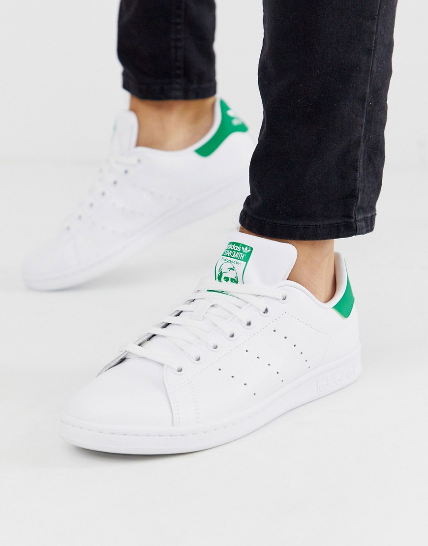 adidas Originals Stan Smith trainers with green heel tab in white