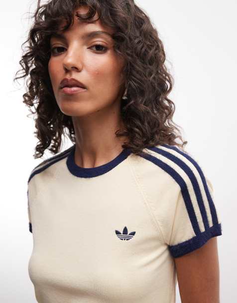 adidas Originals stickad t-shirt i cream - view 1