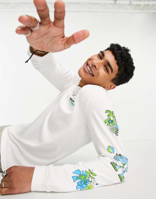 adidas Originals - Stoked - Top met lange mouwen en grafische vissenprint op de mouw in wit