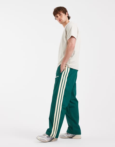 adidas Originals straight leg track pants in green and off white