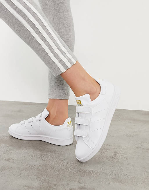 Go hiking like that aluminum adidas Originals Strap Stan Smith trainers in triple white - WHITE | ASOS