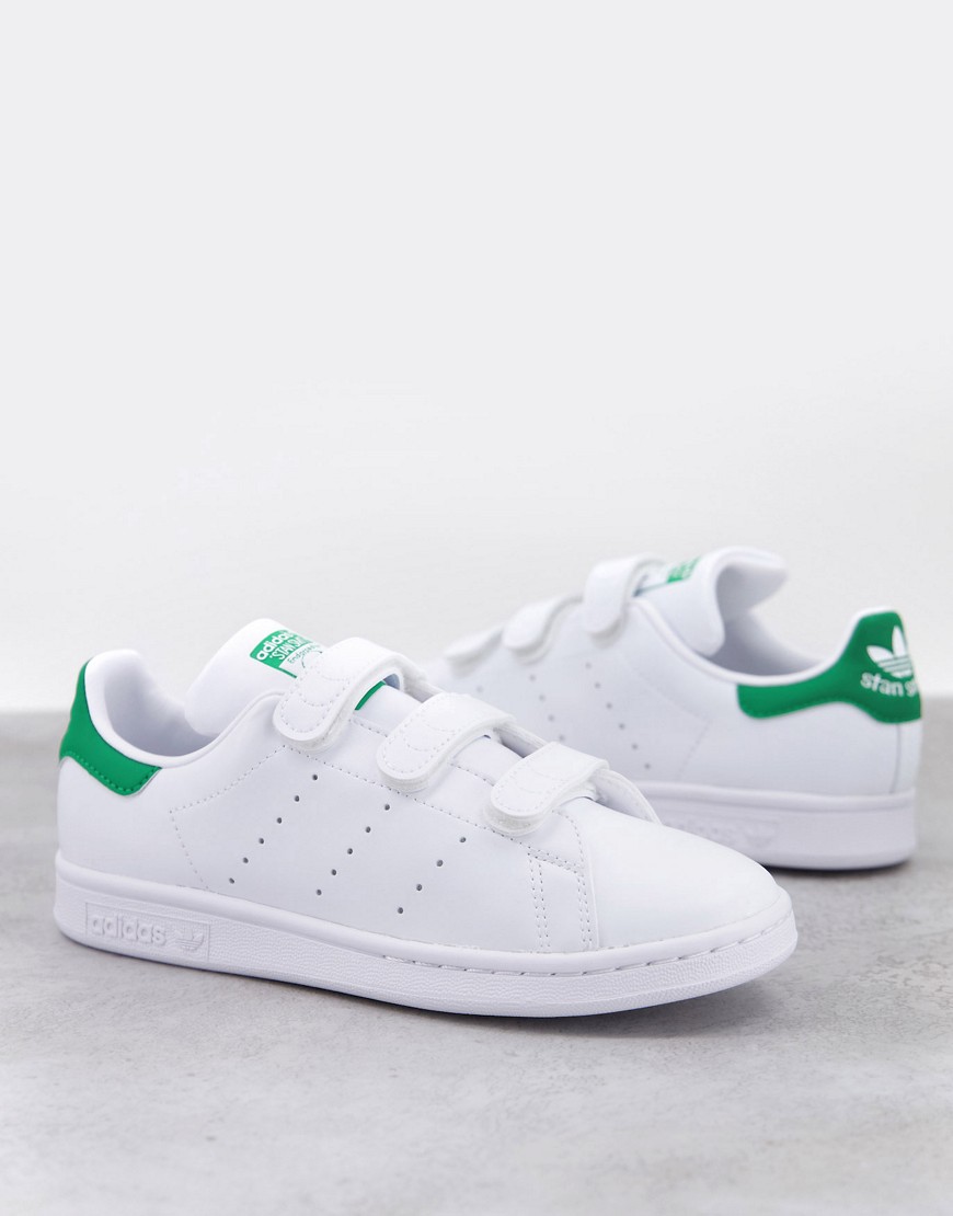 adidas Originals Strap Stan Smith trainers in white and green - WHITE
