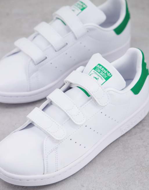 adidas Originals Strap Stan Smith trainers in white and green - WHITE