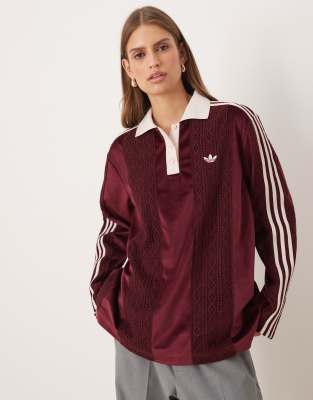 adidas Originals - Strick-Poloshirt in Burgunderrot
