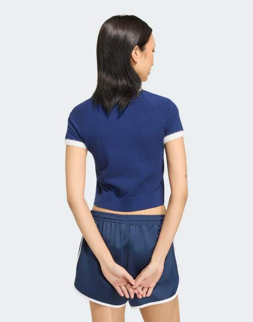adidas Originals – Strick-T-Shirt in Dunkelblau/Weiß, 3 von 4