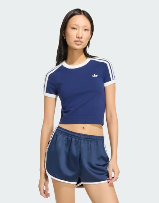 adidas Originals – Strick-T-Shirt in Dunkelblau/Weiß, 4 von 4