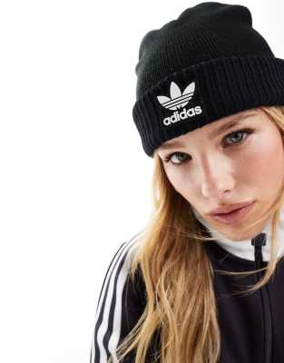 adidas Originals - Strickmütze mit Dreiblatt-Logo in Schwarz