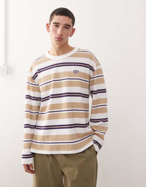adidas Originals stripe long sleeve t-shirt in beige and white - view 1