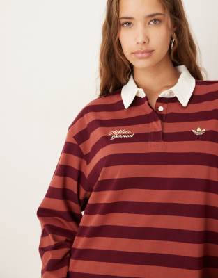 Adidas Originals Striped Long Sleeve Polo Shirt In Multi