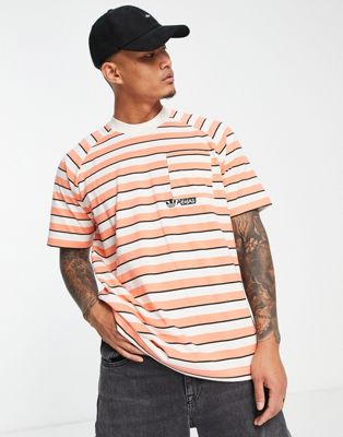 adidas Originals striped pocket t-shirt in orange and white