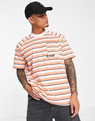 adidas Originals striped pocket t-shirt in orange and white