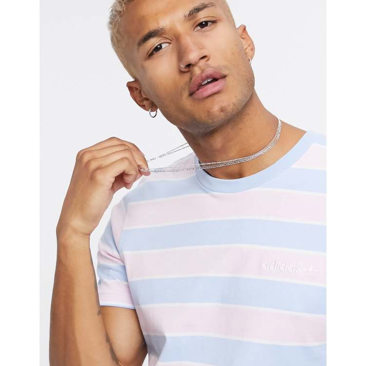 Adidas blue clearance with pink stripes