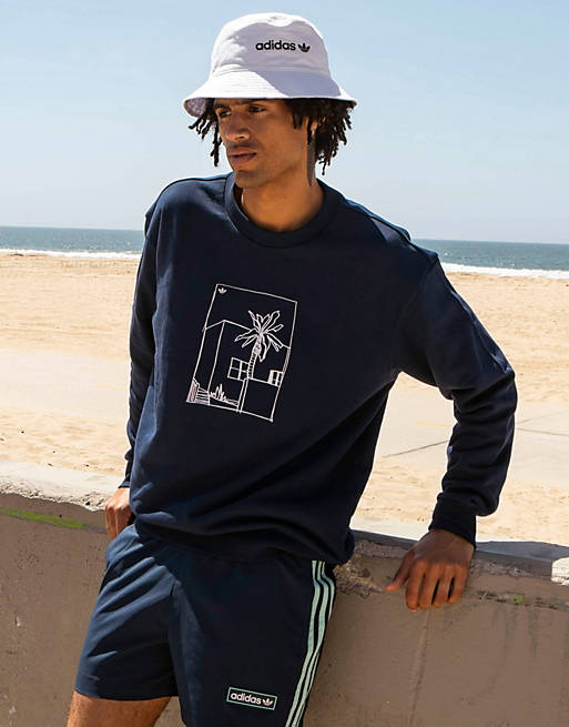 adidas Originals 'Summer Club' oversized sweatshirt with hand drawn graphic in navy