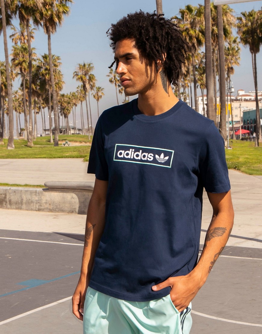 Adidas Originals 'summer Club' Linear Logo Oversized T-shirt In Navy