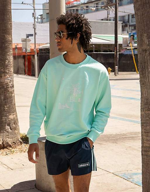 adidas Originals 'Summer Club' oversized sweatshirt with hand drawn graphic in icy mint