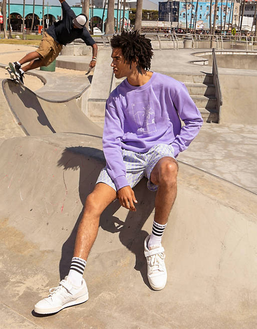 adidas Originals 'Summer Club' oversized sweatshirt with hand drawn graphic in lilac