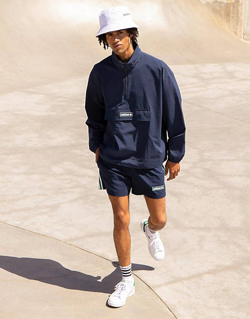 adidas Originals 'Summer Club' quarter zip seersucker windbreaker jacket in  navy