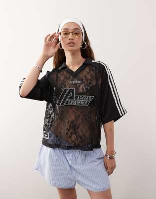adidas Originals summer football shirt in black lace - view 1