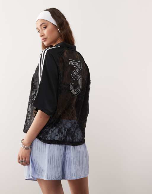 adidas Originals summer football shirt in black lace 