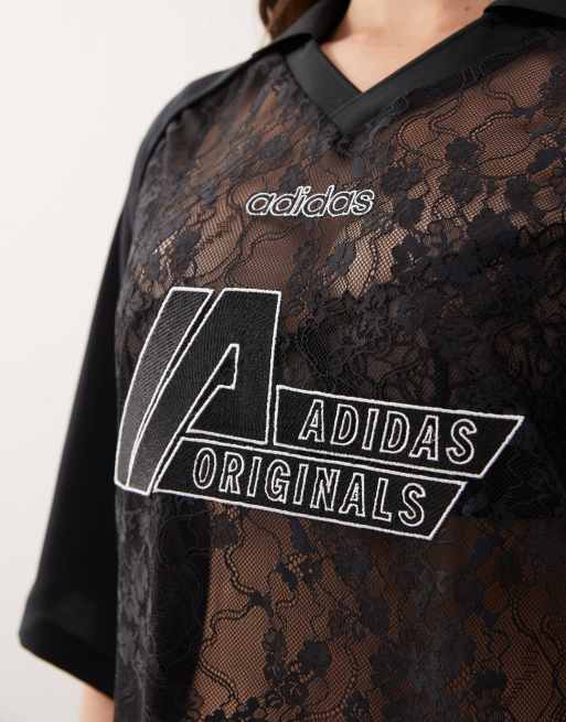 adidas Originals summer football shirt in black lace 