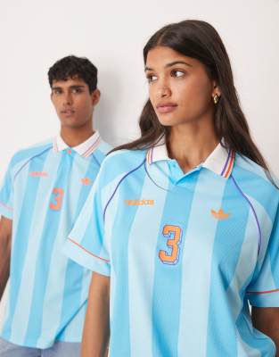 [adidas Originals] adidas Originals summer football shirt in blue L Bright cyan