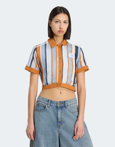 adidas Originals - Summer Glow - Gestreepte cropped polo in oranje - view 1