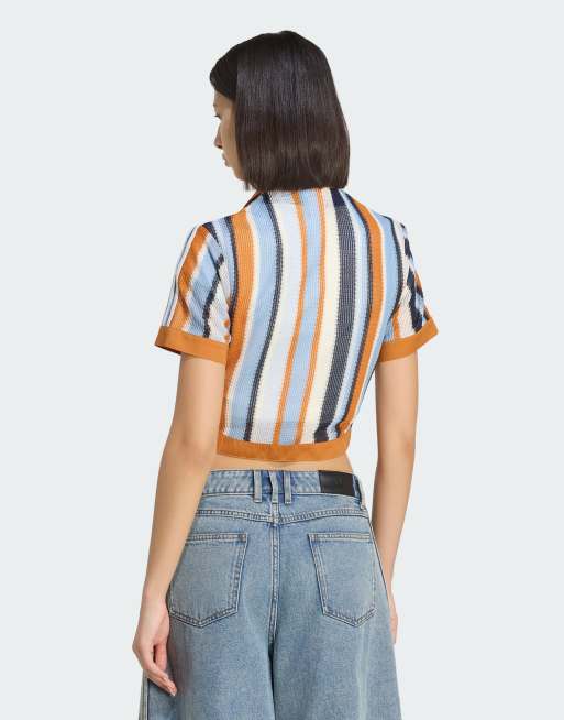 adidas Originals – Summer Glow – Gestreiftes, kurz geschnittenes Polohemd in Orange, 2 von 4