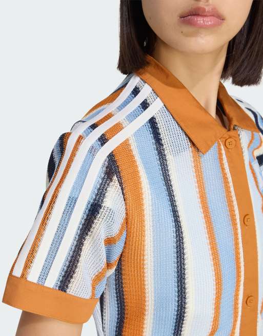 adidas Originals – Summer Glow – Gestreiftes, kurz geschnittenes Polohemd in Orange, 4 von 4